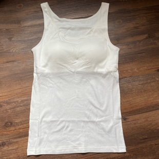 外贸出口日本女士白色纯棉背心100%棉女士打底衫罩杯背心免穿文胸