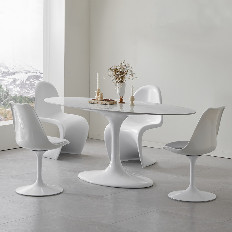 郁金设计师香餐桌北欧家用现代简约别墅大理石椭圆白色岩板餐桌椅