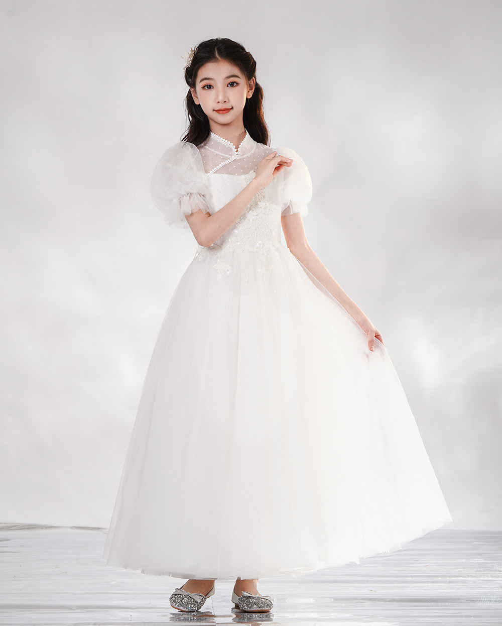 琴愫高端中国风儿童礼服古筝古琴民乐艺考主持女童白色演出服春