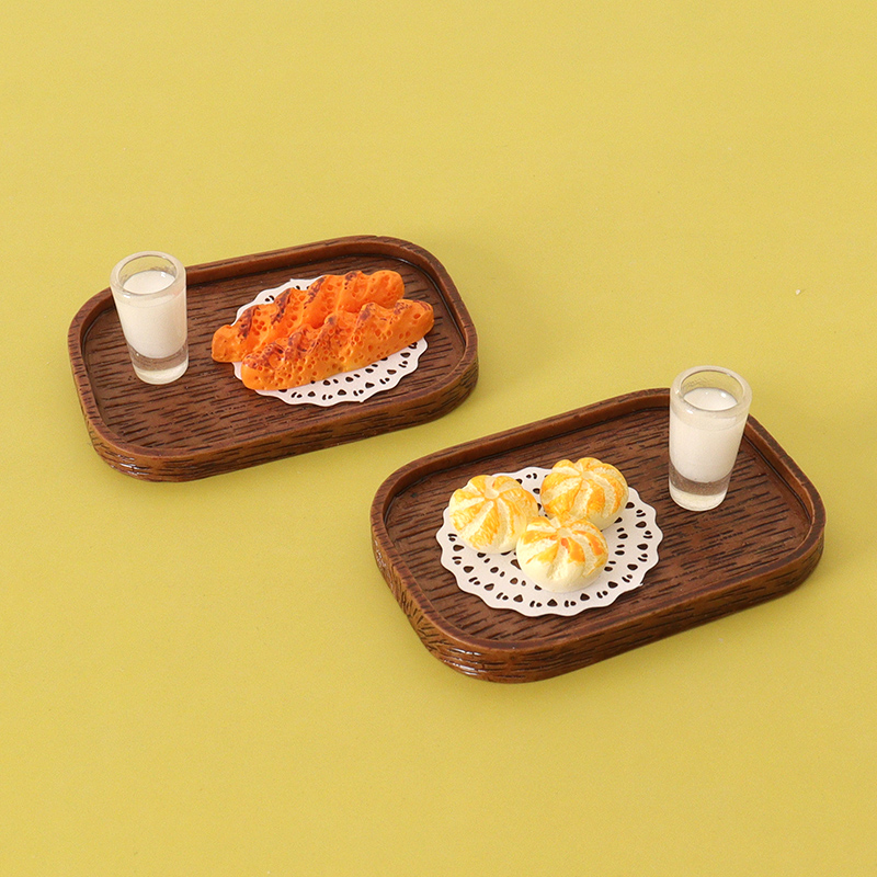 Dollhouse娃屋场景配件迷你食玩中式早餐炸果子豆浆油条餐盘摆件