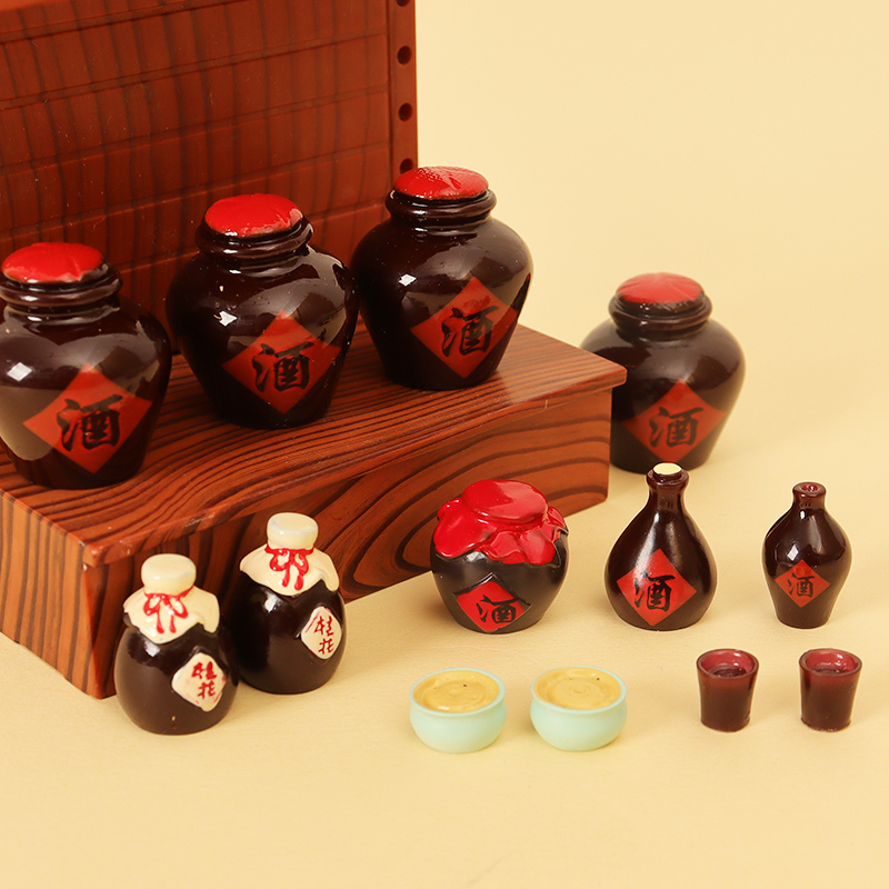 仿真迷你小酒坛微缩食玩古代女儿红酒瓶酒杯酒碗厨房模型过家摆件