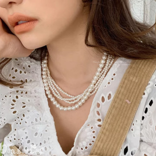 Pearl Necklace 赵美延同款小香风层次感珍珠串多层短项链