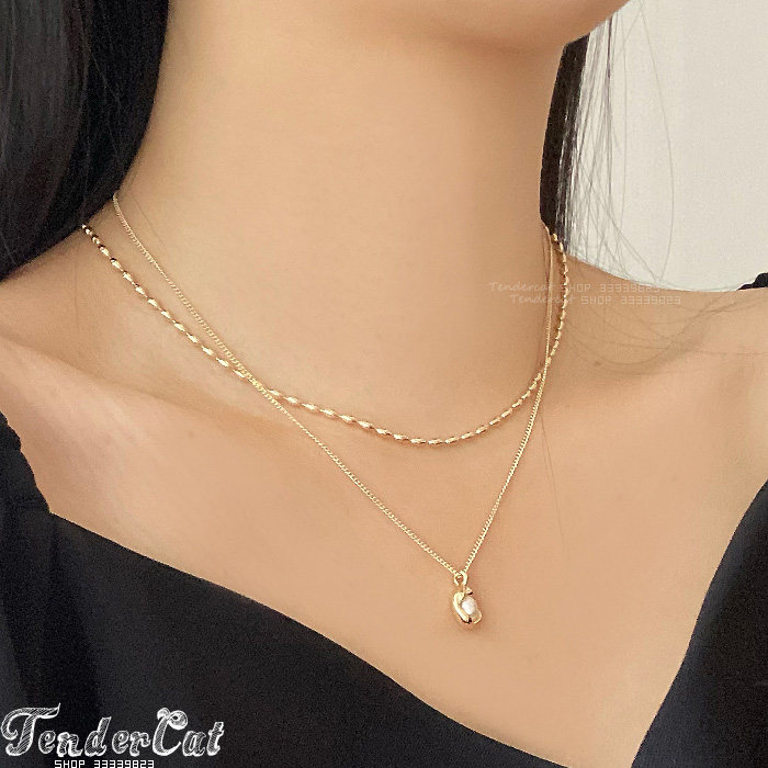 韩国INS风珍珠坠椭圆链双层项链
