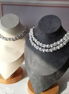 波浪纹Choker透明水晶珠珍珠项链
