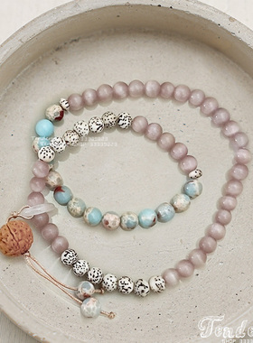 核桃坠蓝色天然石长手链