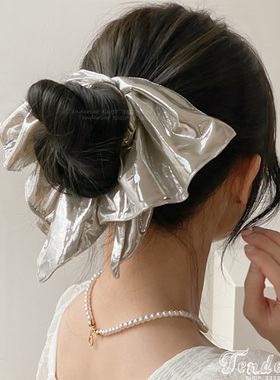 Silvery Scrunchie 银色皮套y2k风银色四方形大发圈