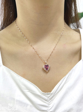 Purple Crystal heart Necklace 闪耀紫色锆石爱心坠锁骨短项链