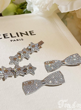 STAYC裴秀珉SUMIN同款y2k满钻星星发夹轻奢字母MIN水钻蝴蝶结边夹