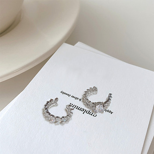 Cubic Leaf Earcuff 欧美风水钻树叶方形锆石二件套C形耳廓耳夹