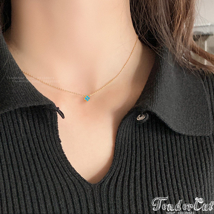 MINI Blue Clover flower Necklace迷你蓝钻四叶草小花朵坠短项链