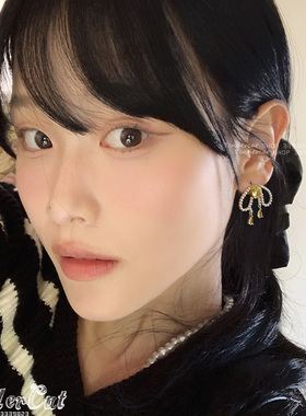 Ribbon Earrings 闪耀黄色椭圆水晶装饰珍珠蝴蝶结水滴水钻坠耳环