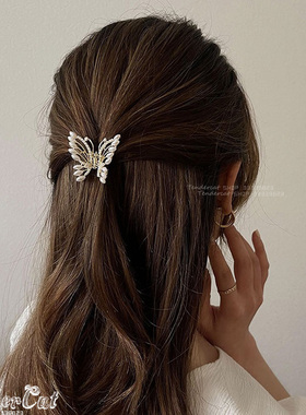 Pearl Butterfly Hair pincer 甜美镶嵌珍珠水钻蝴蝶合金小抓夹