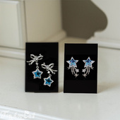 Star Cubic Bow Blue Earrings 水钻蝴蝶结蓝色锆石星星坠耳环