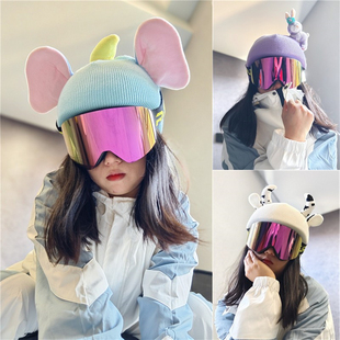 滑雪头盔帽套针织毛线帽雪镜扣开口开洞单双板头盔罩男女款 通用