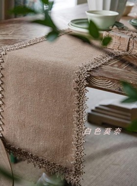 外贸现代简约桌旗节日天然黄麻编织派对装饰美式装饰玄关盖巾