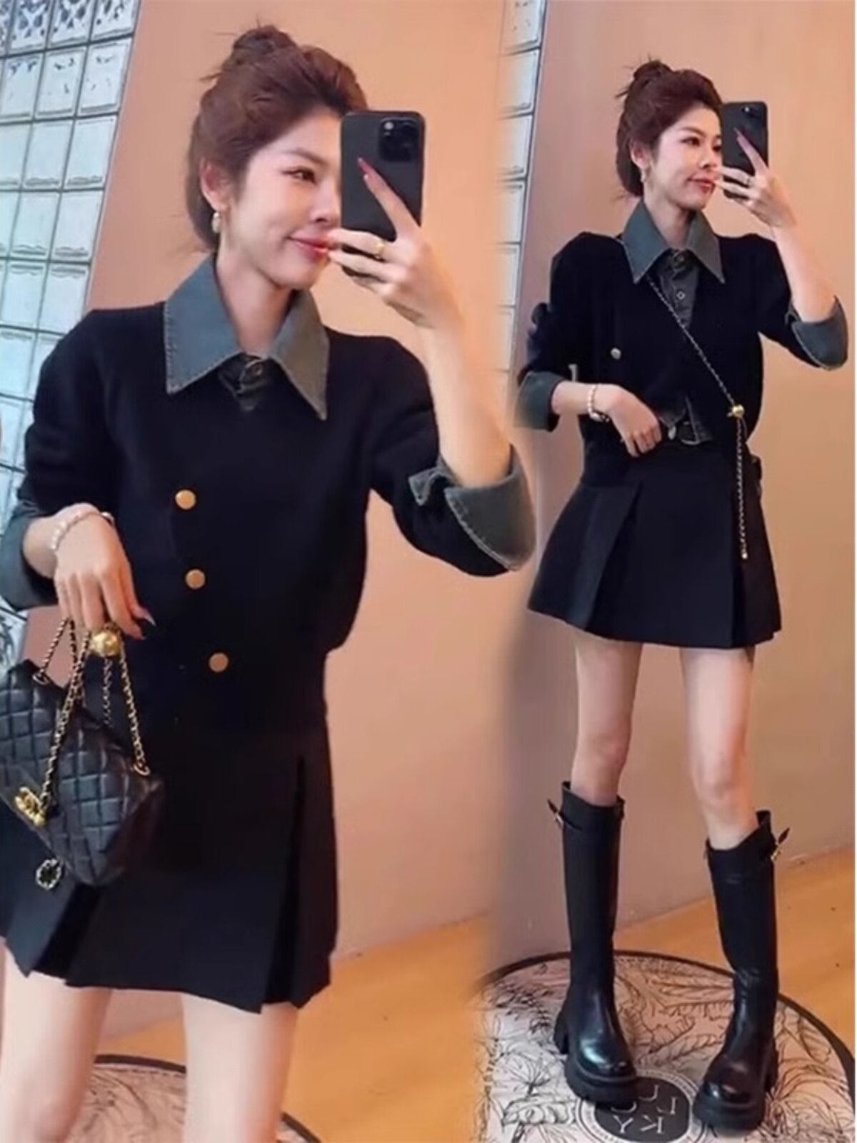 초가을에는 작은 사람들을 위한 올해 유행하고 아름다운 2024 가을 겨울 레드 스웨터 패션 짧은 스커트 세트를 완성했습니다