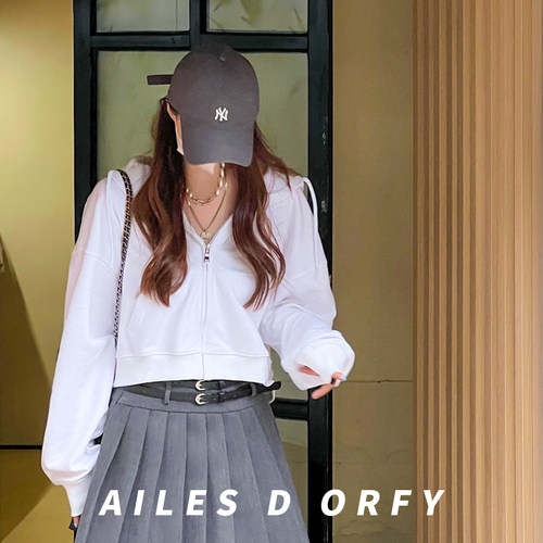 纯色短款外套卫衣拉链女街拍秋装