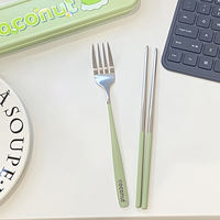 Meixinyou stainless steel chopsticks and spoons set, fork portable box, tableware, one-person household three-piece set, personal travel thumbnail 3