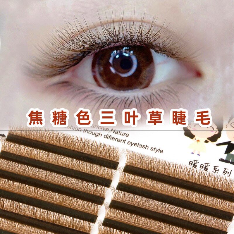 焦糖色三叶草睫毛0.05焦糖棕嫁接3D仙朵不散根三花美睫店根根分明