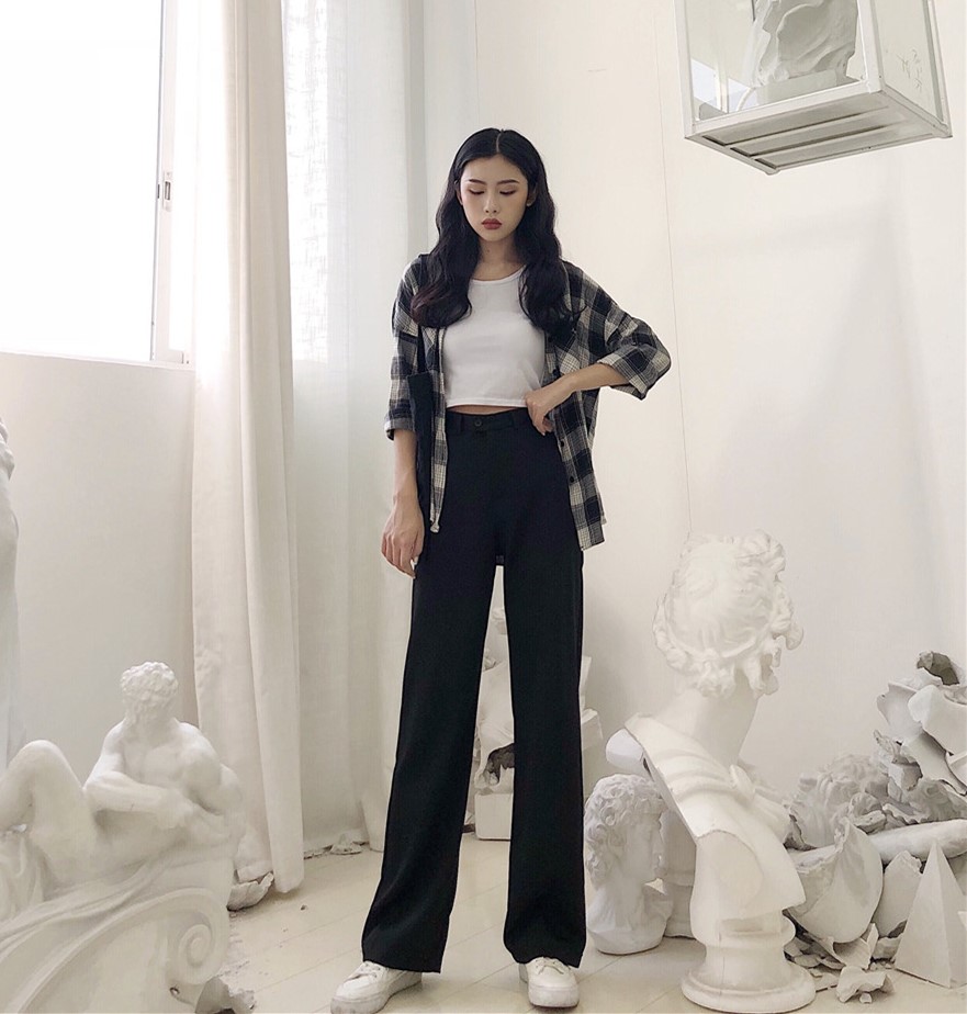 春装2019新款女复古气质显瘦高腰大长腿西装裤女拖地长裤休闲裤潮
