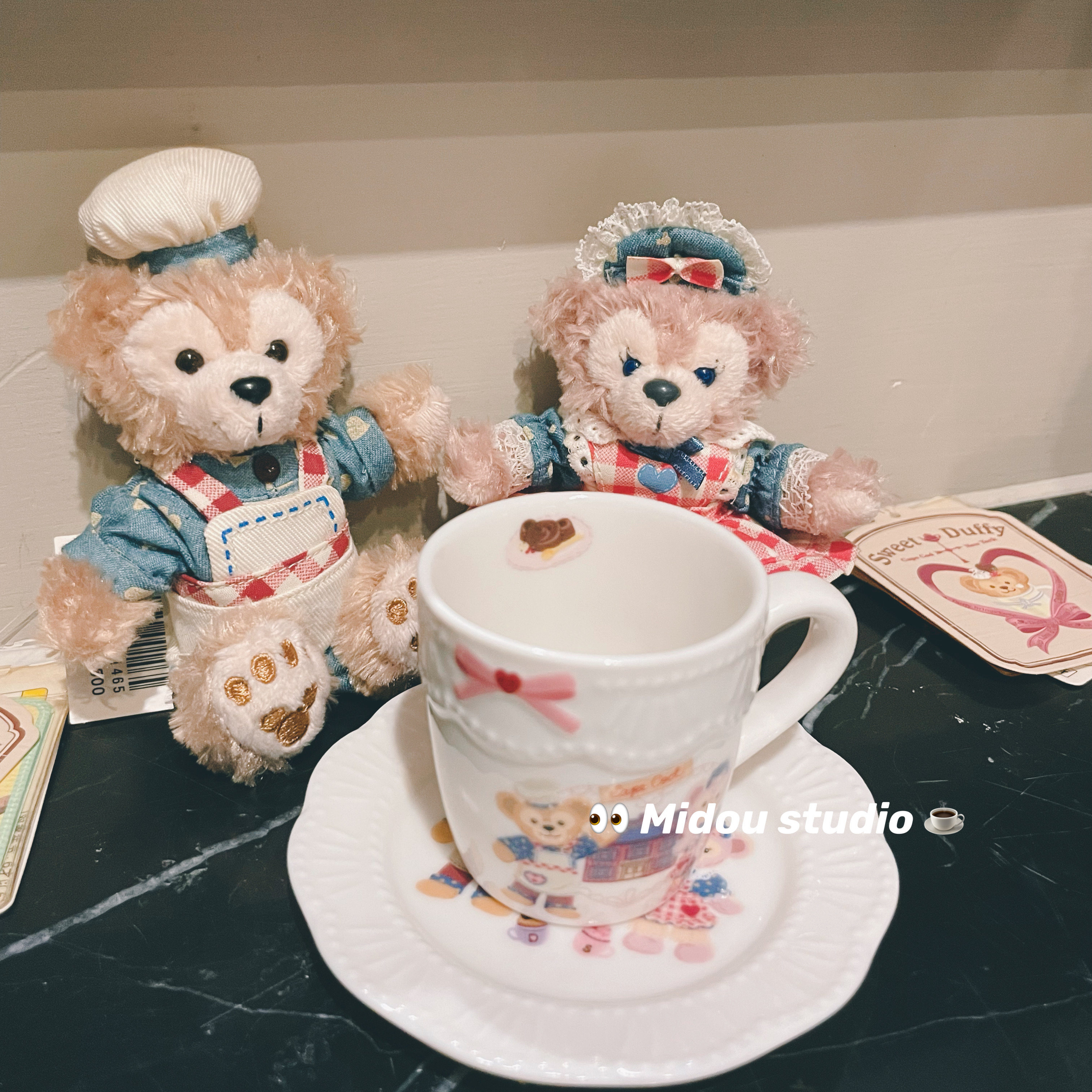 现货 东京迪士尼中古 2014情人节坐姿厨师达菲玫玫挂件钥匙扣毛绒