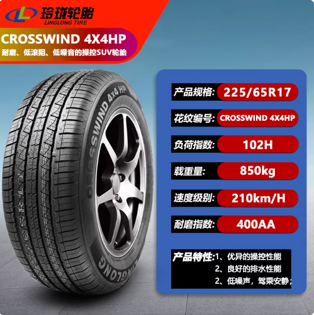 玲珑轮胎225/65R17 102H 4X4HP 配奇骏 CR-V 哈弗H6 CS75 2256517 - 实物图