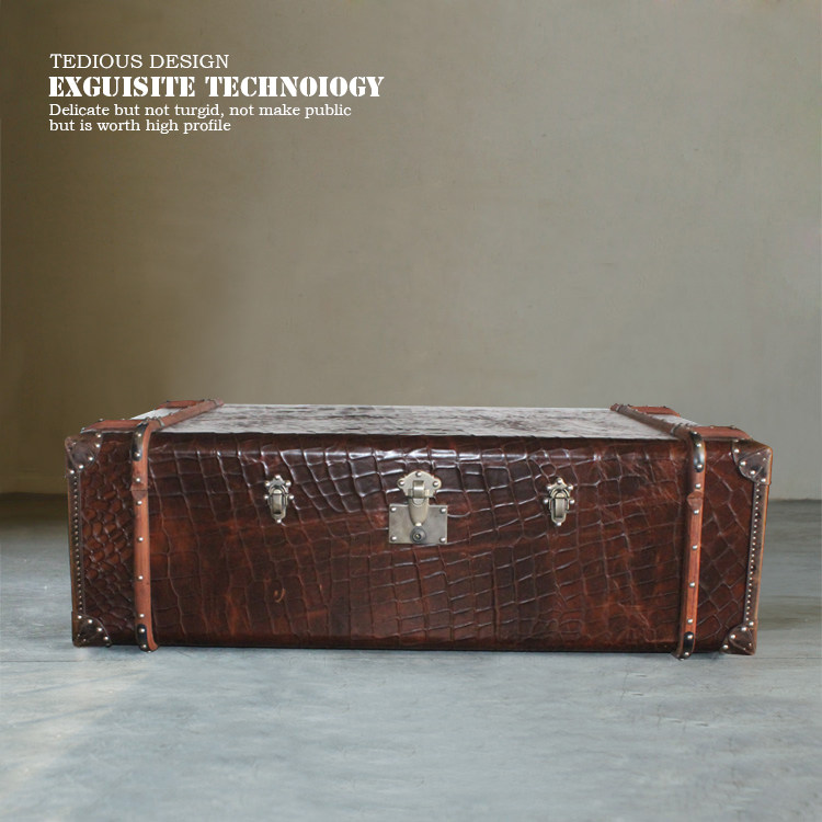 创意美式做旧复古家具loft工业风格两抽屉皮艺箱式茶几咖啡桌促销