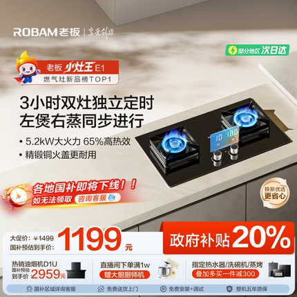 [小灶王]老板定时燃气灶家用双灶猛火灶E1天然气煤气灶台官方旗舰