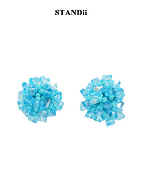 STANDii蓝色串珠耳钉女复古唯美艺术显白度假耳饰耳环小众设计感