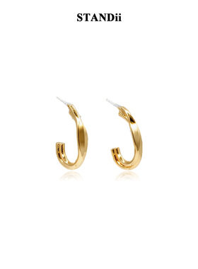 STANDii手作高级感金色镜面耳钉女法式半圆圈耳饰冷淡风