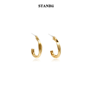 STANDii手作高级感金色镜面耳钉女法式半圆圈耳饰冷淡风
