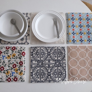 隔热垫餐垫防烫餐桌垫茶杯垫锅垫餐布棉麻绣花中古风法式中式茶垫