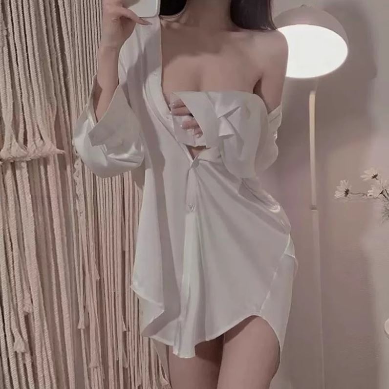 性感睡衣女款夏季2025新款纯欲风女士冰丝衬衫睡裙女夏薄款带胸垫