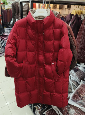 不钻绒90白鸭绒馨克丽2113加厚保暖中长款羽绒服女装妈妈艾莱雅阁