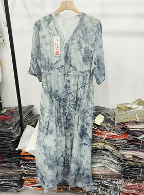 品牌百色依秀25210 中年桑蚕丝中袖连衣裙夏季妈妈真丝裙子丝缎