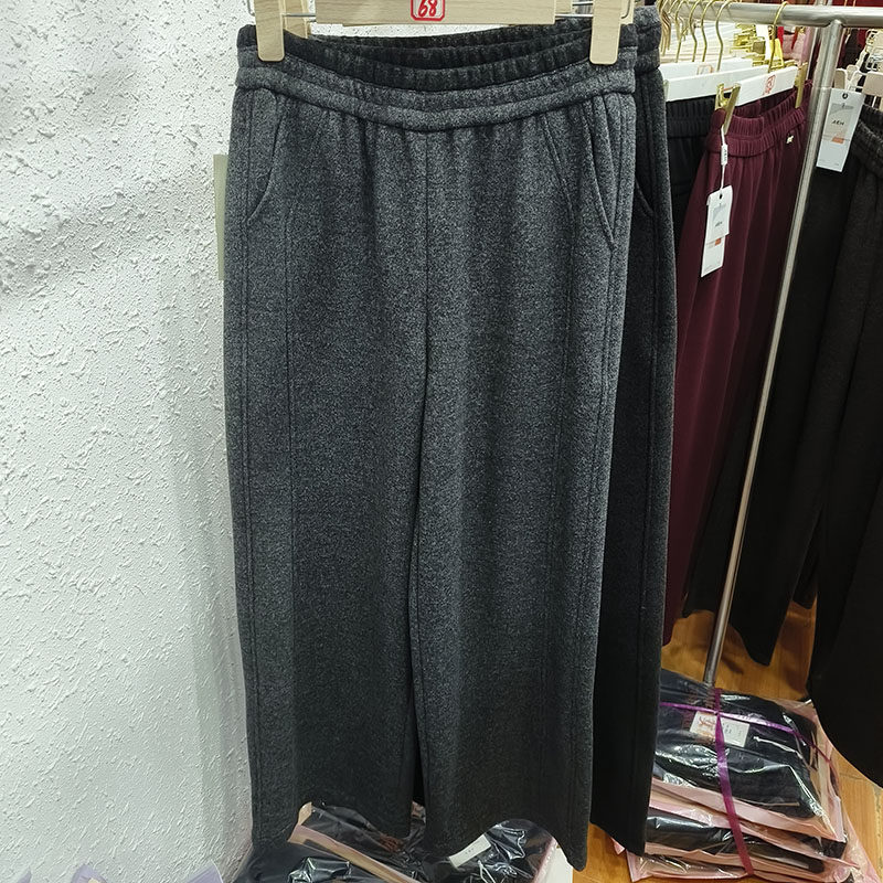 805-2妈妈装松紧高腰羊毛呢加绒加厚直筒九分裤女士冬百搭休闲裤