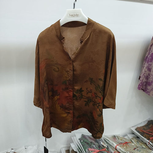真丝妈妈装秋装新款桑蚕丝衬衫