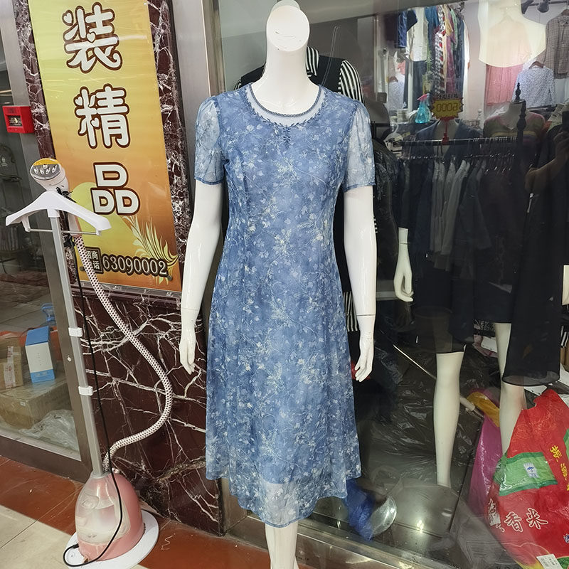 92613中老年妈妈印花修身裙子夏