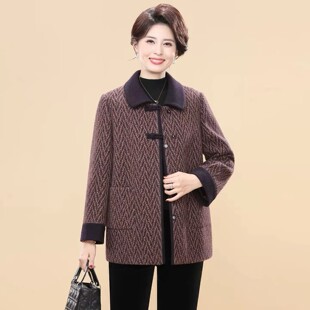 2026秋冬季中老年妈妈装粗花呢子大衣宽松毛呢外套女洋气加厚上衣