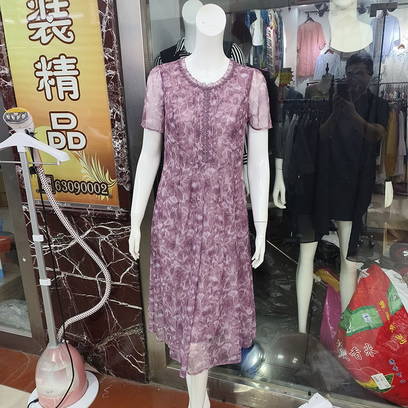 92603中老年妈妈印花修身裙子夏