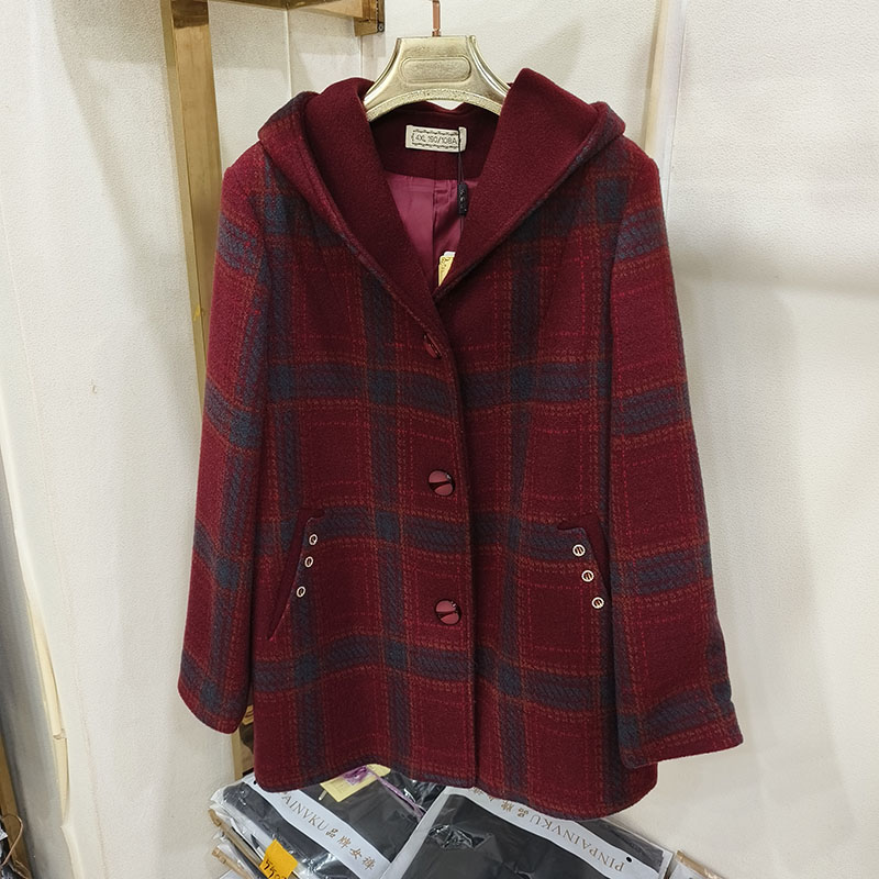 YYD8830连帽格子冬羊毛呢子