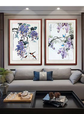 纯手绘国画花鸟画写意紫色牵牛花