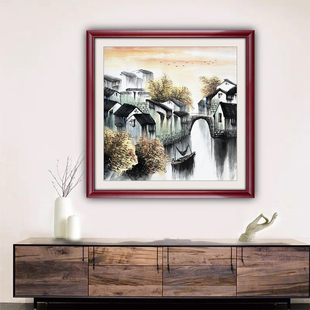 手绘国画春夏秋冬四尺无落款江南水乡山水画客厅办公室新中式装饰