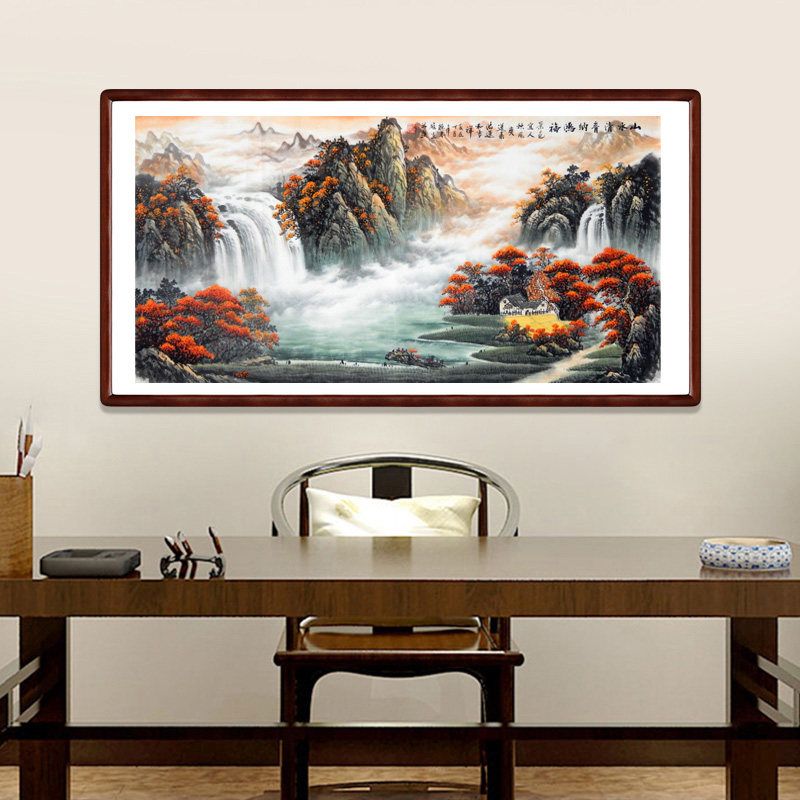 志雄纯手绘国画真迹青绿画客厅办公室装饰四尺鸿运当头山水靠山图