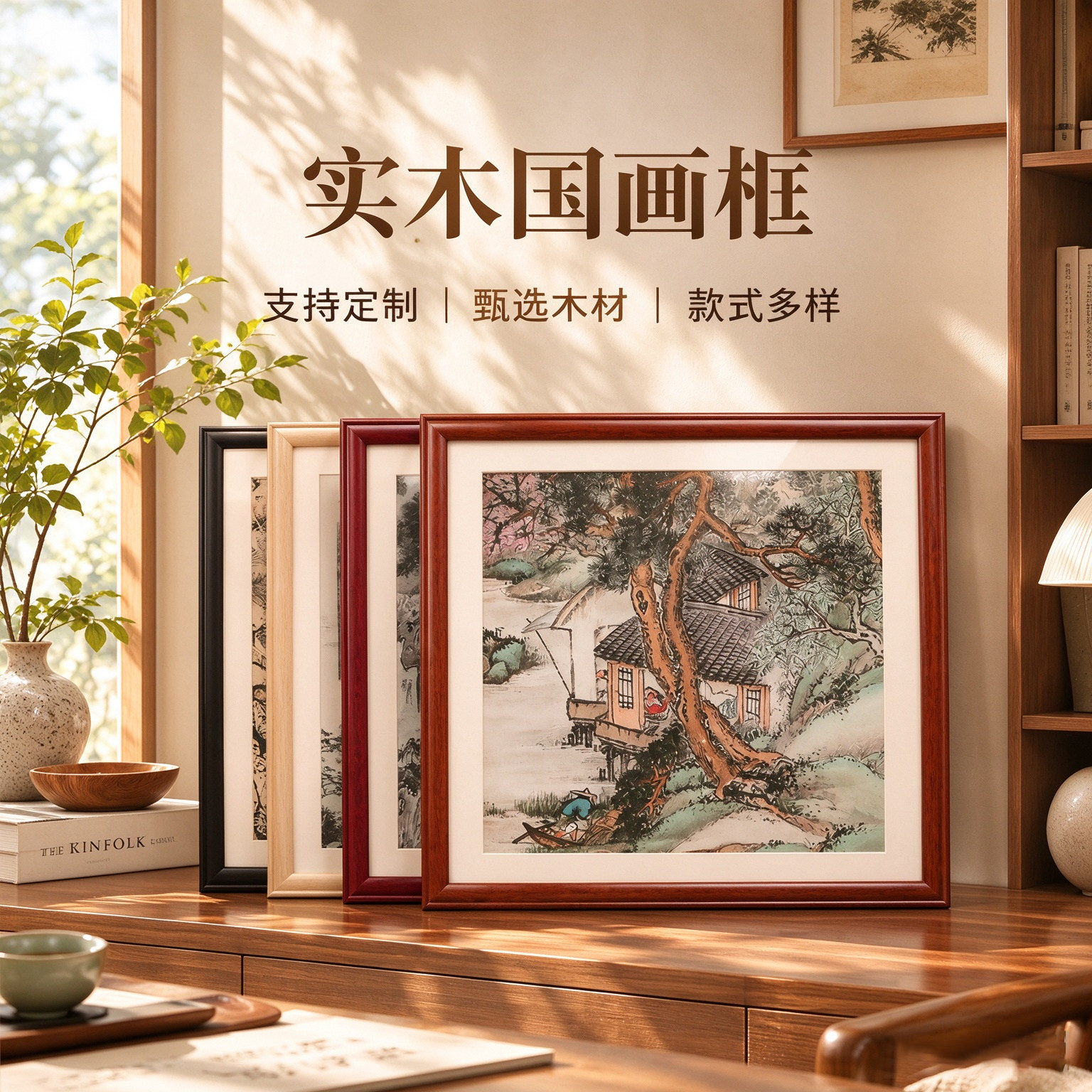 画框装裱实木国画书法十字绣钻石画框架正方形斗方相框50外框挂墙