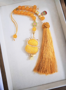宋锦车挂巴贝金色铜钱纹挂件招财猫发财小马钱袋子蝴蝶闺蜜礼物