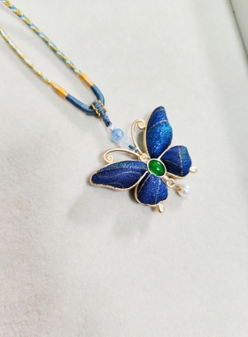 蚕丝宋锦双面蝴蝶项链挂件 名家钱小萍立体国风新中式饰品