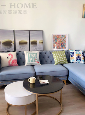 美式轻奢丝绒样板间贵妃沙发小户型现代简约客厅L型转角组合沙发