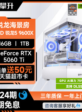 【24期分期免息】攀升AMD R5 9600X/7500F/RTX5060/RTX5060Ti电脑主机电竞装机全套海景房主机