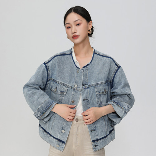 小魔鱼牛仔外套女装上衣秋季撞色